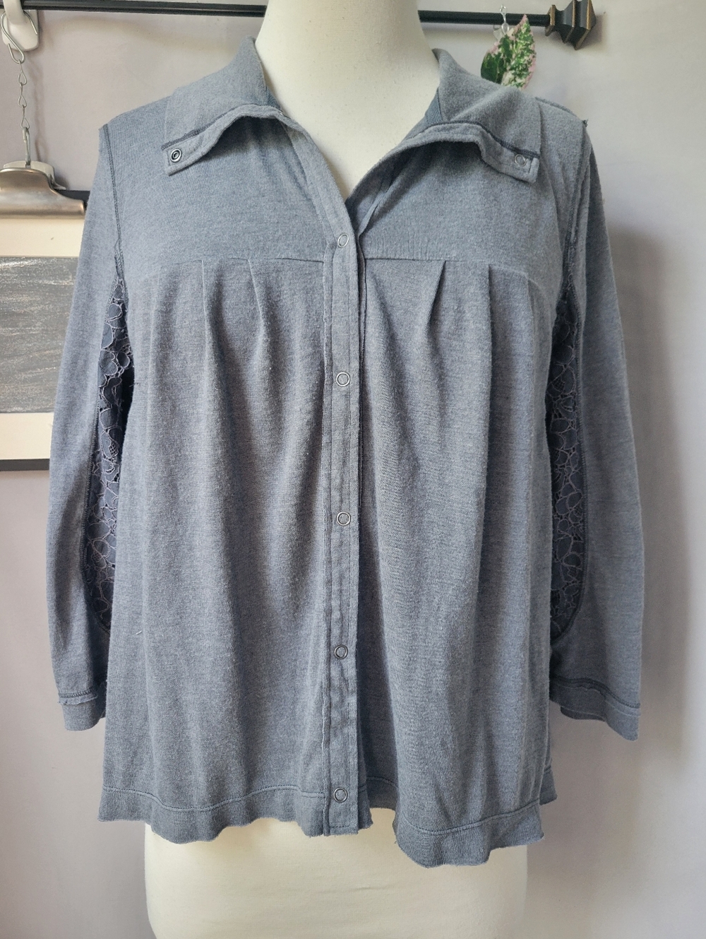 We The Free People Snap Front Jersey Top Gray S